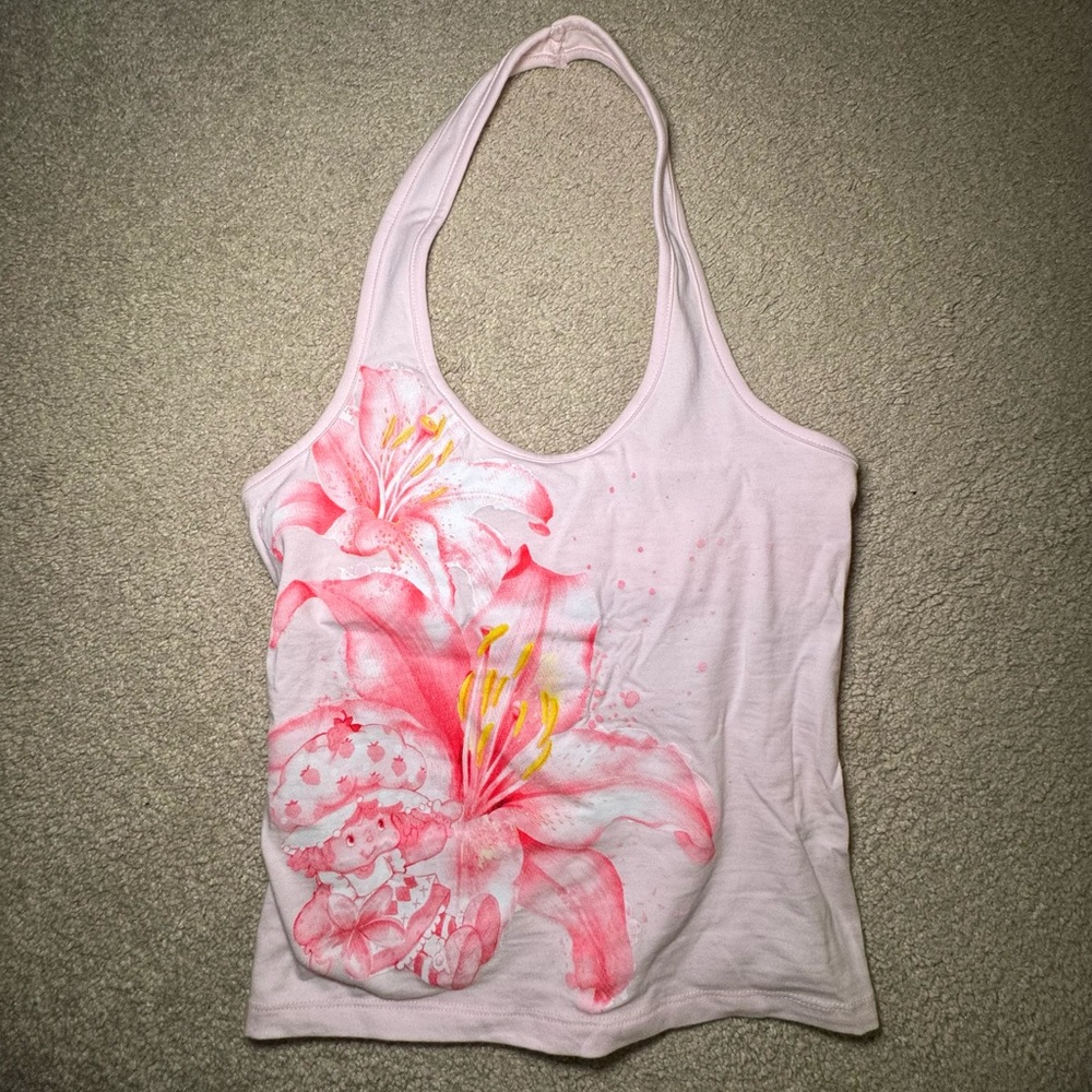Strawberry Shortcake Baby Pink Floral Halter Junior Top Tropical